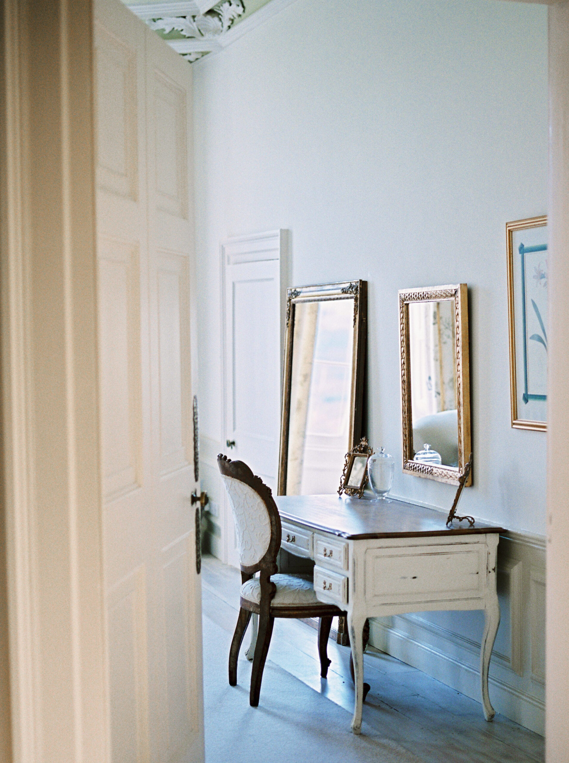 Chair and desk in bridal suite in English Country House.