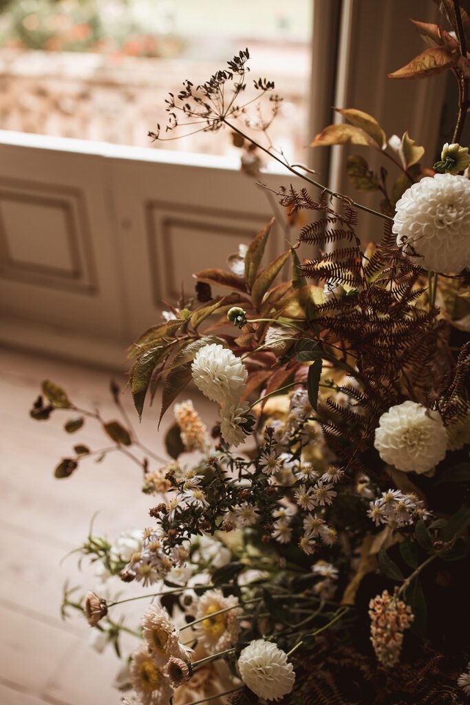Wedding ceremony floral arrangement.