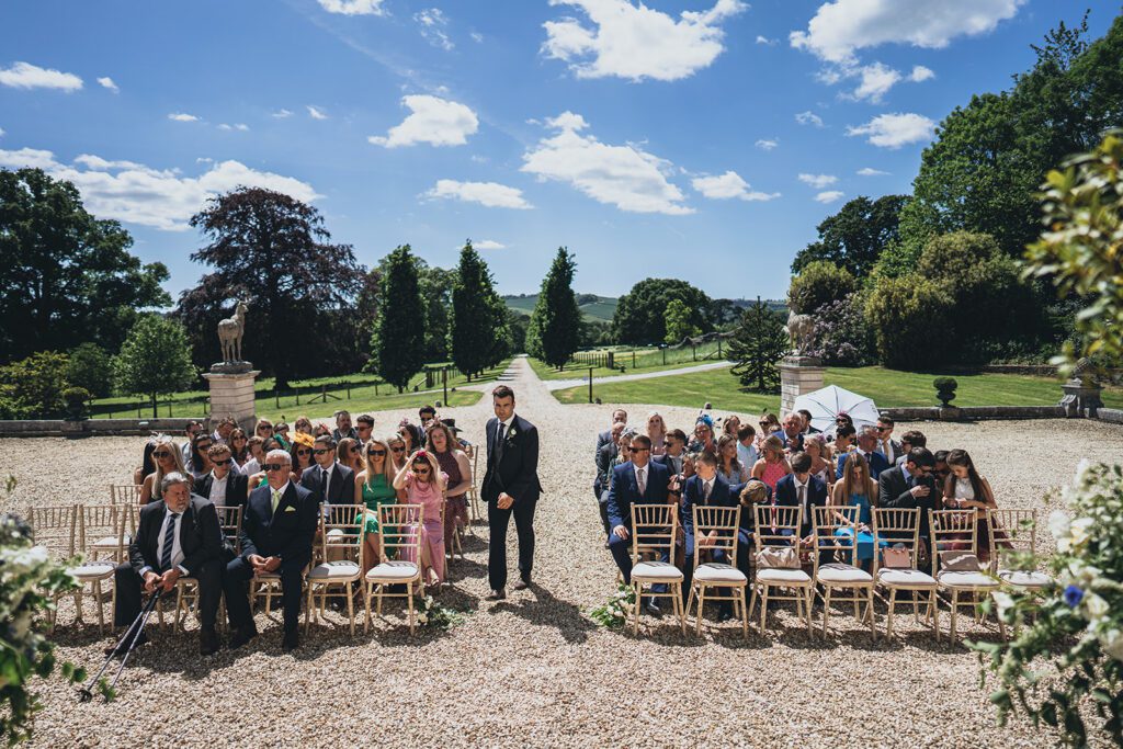 Outdoor wedding ceremony set up.