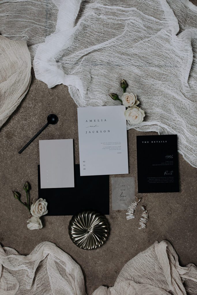Minimalist wedding stationery for romantic English wedding.