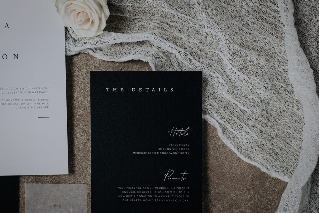Wedding invitation for bespoke English wedding.
