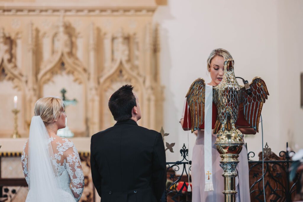 Wedding ceremony reading, during Devon wedding ceremony.