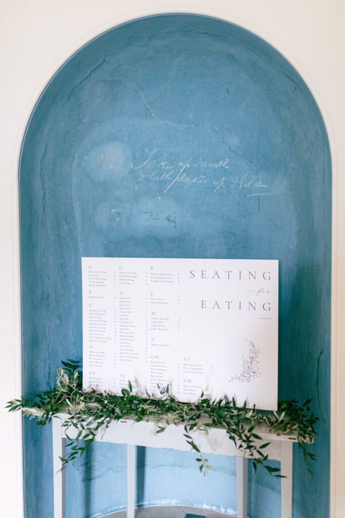Table plan for black tie wedding at English country house.