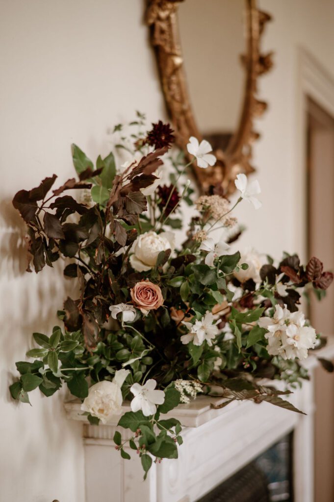 Bespoke floral arrangement at Pynes House wedding venue.