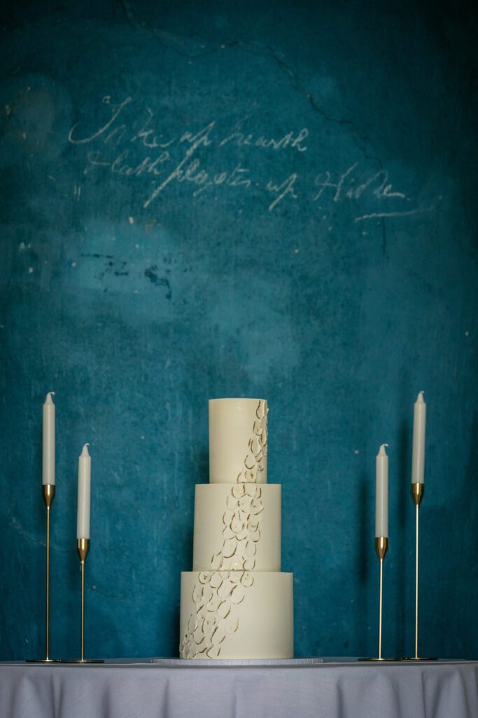An elegant cream wedding cake.