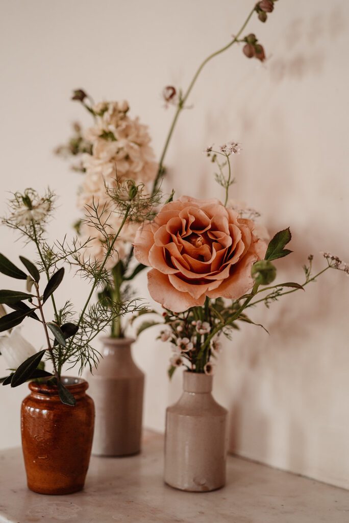 Blush and cream wedding flowers for a summer wedding.