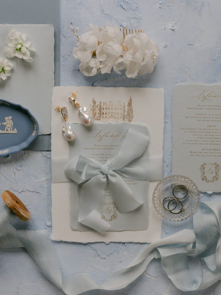 A bespoke stationery set for an elegant English country house wedding