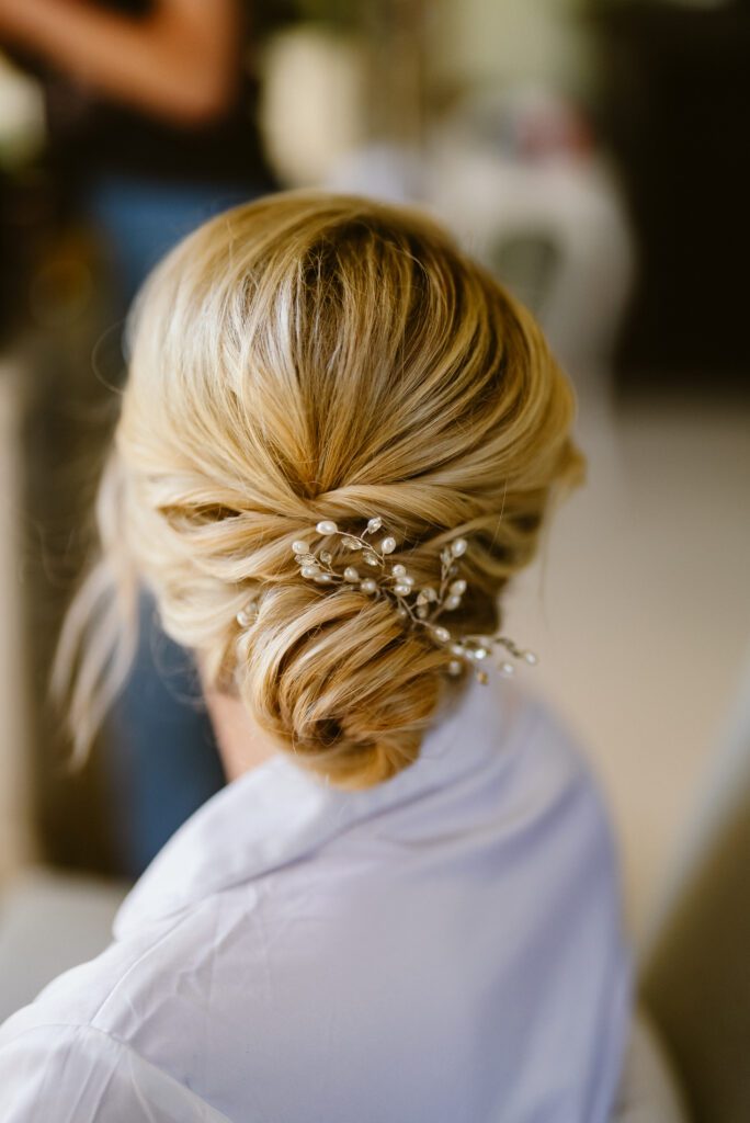 An elegant bridal hair piece.