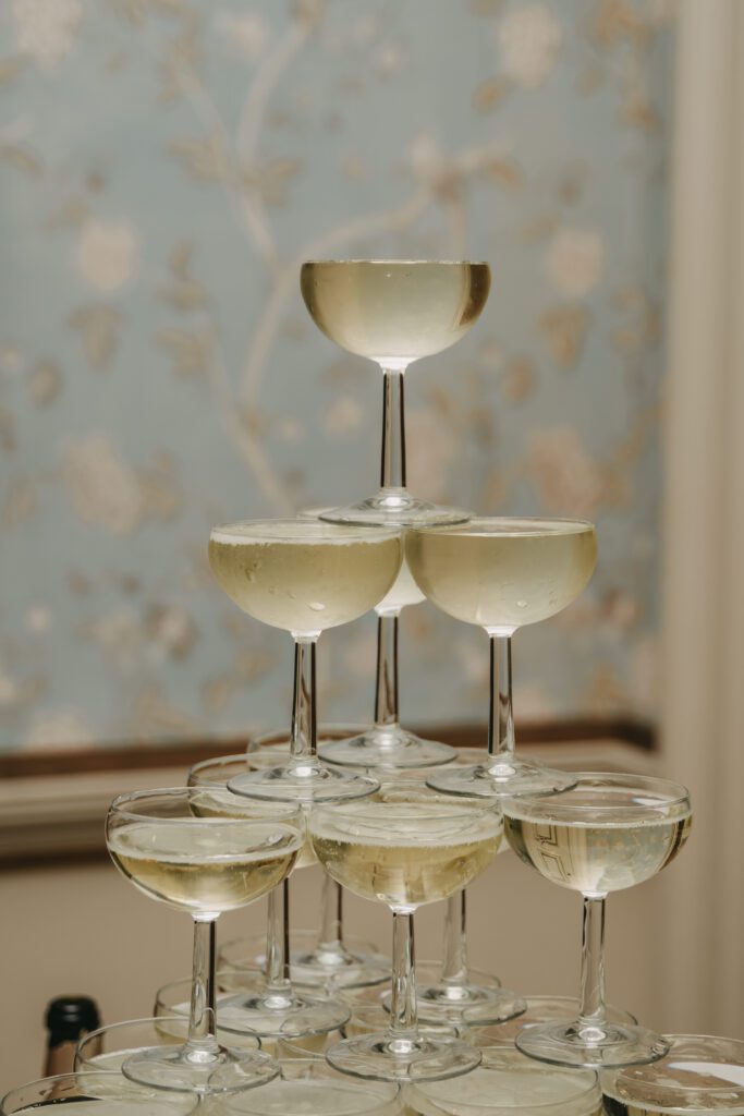 A champagne tower for a wedding entertainment idea