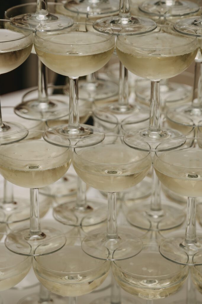 A champagne tower at a wedding