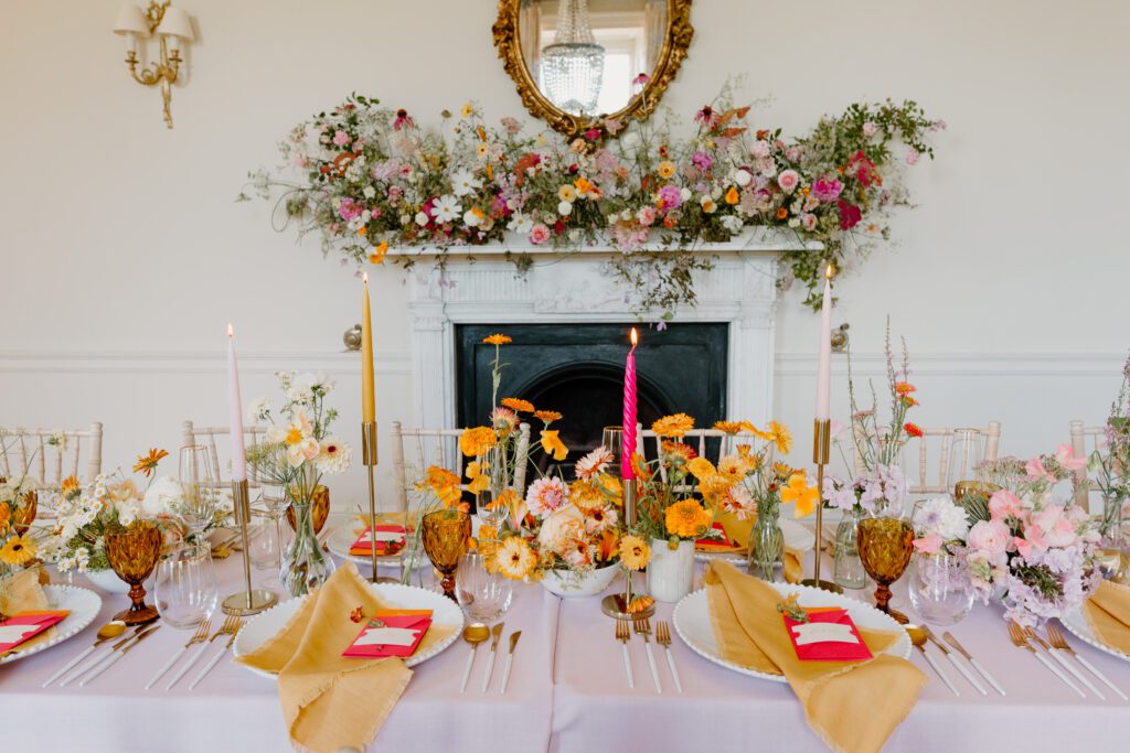 Luxury country house wedding styling at Pynes House