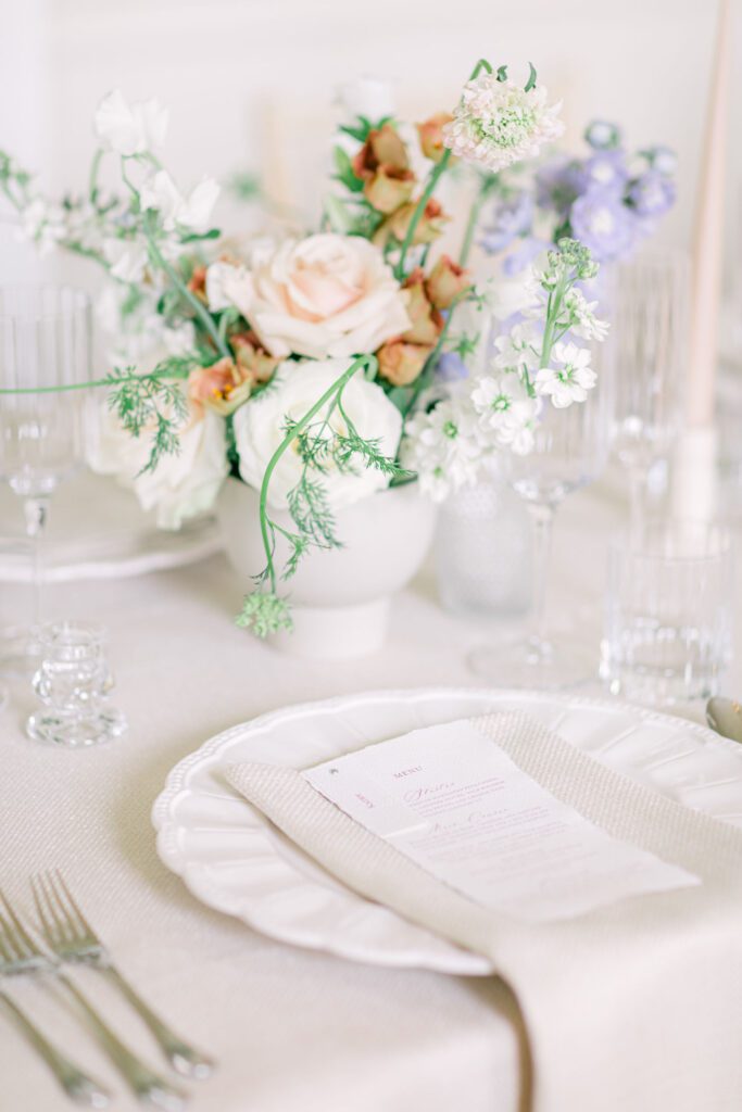 A table setting for an English country house wedding