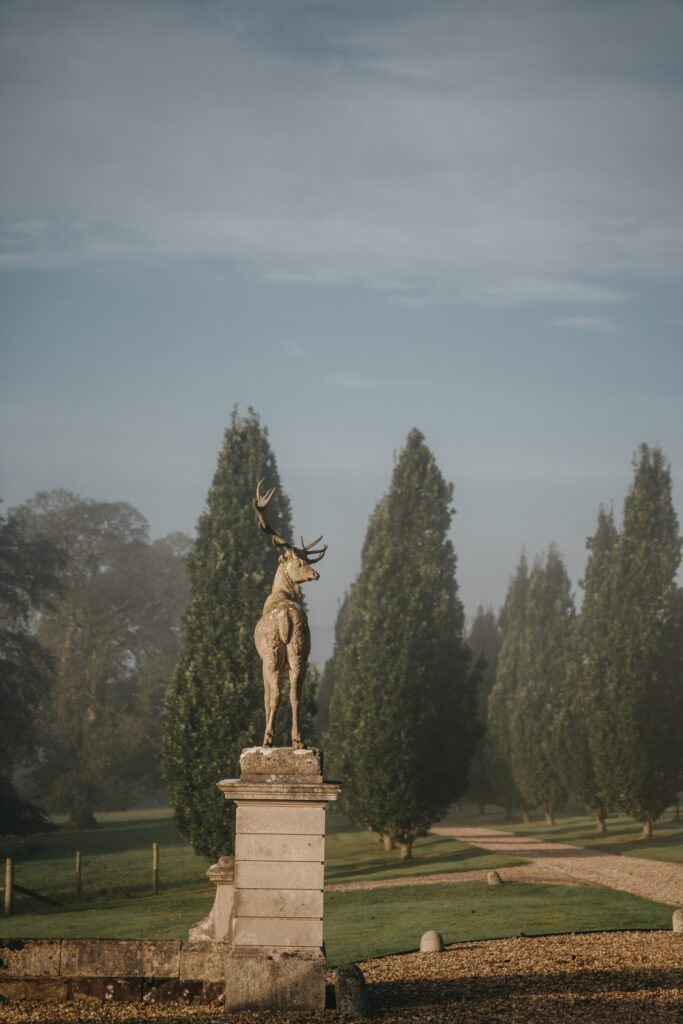 Historic stags at the entrance of Pynes House