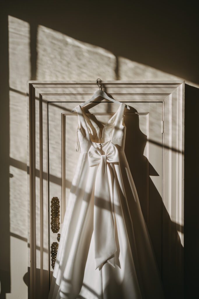 An artistic capture of a wedding dress