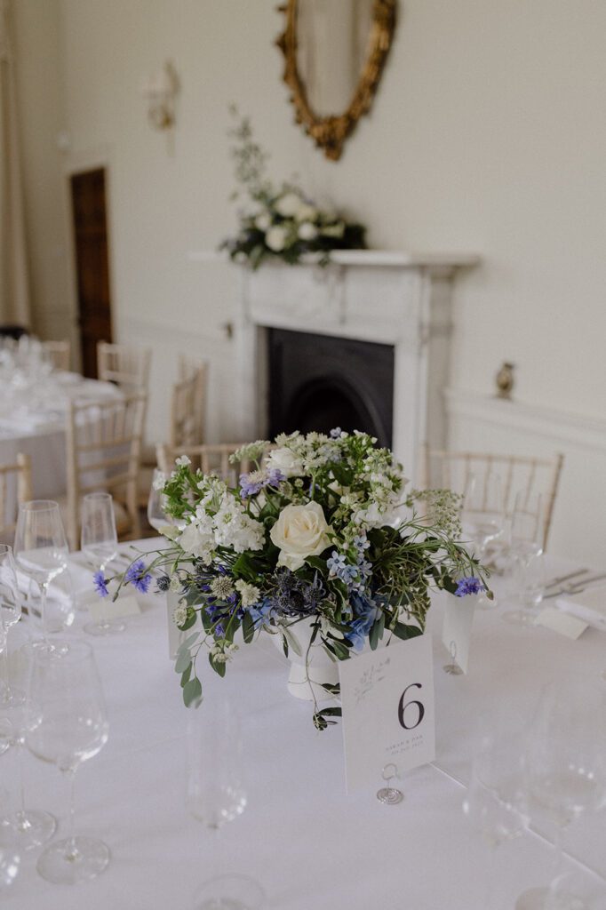 Pastel and light blue wedding flowers