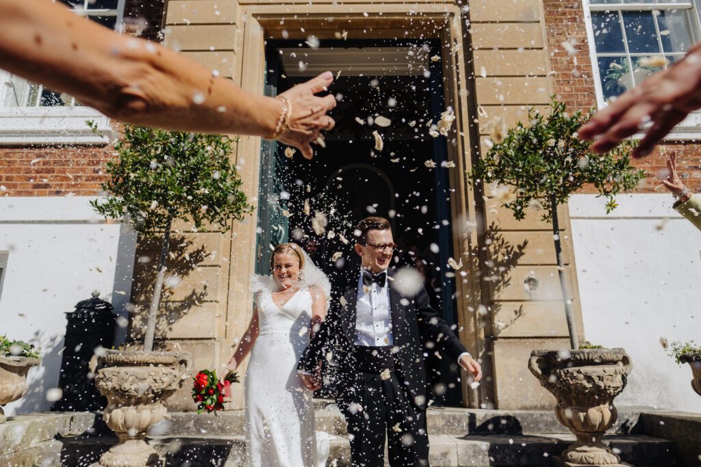 A confetti shot during a luxury wedding in England